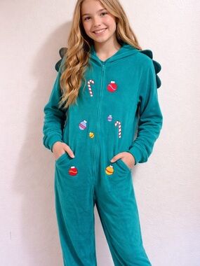 Joe Boxer Teal Fleece Hoodie Onesie - Size XL (14/16) Junior Size